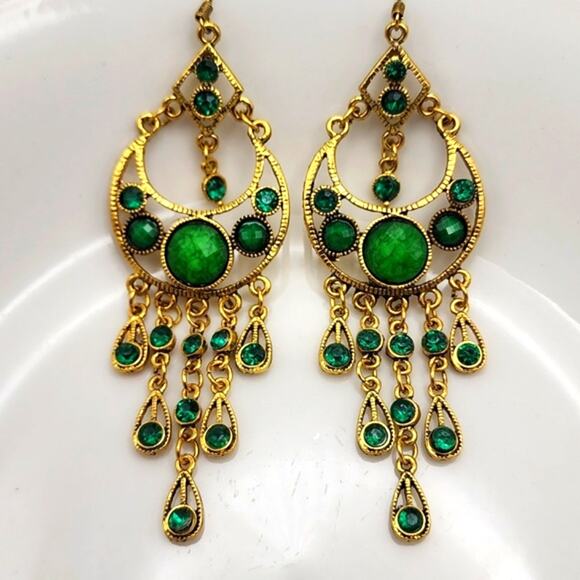 Free People Jewelry - Wandering Muse Gold Green Stone Dangling Earrings